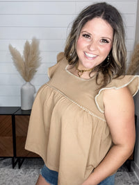 "Bridges" Ruffle Cap Square Neck Top
