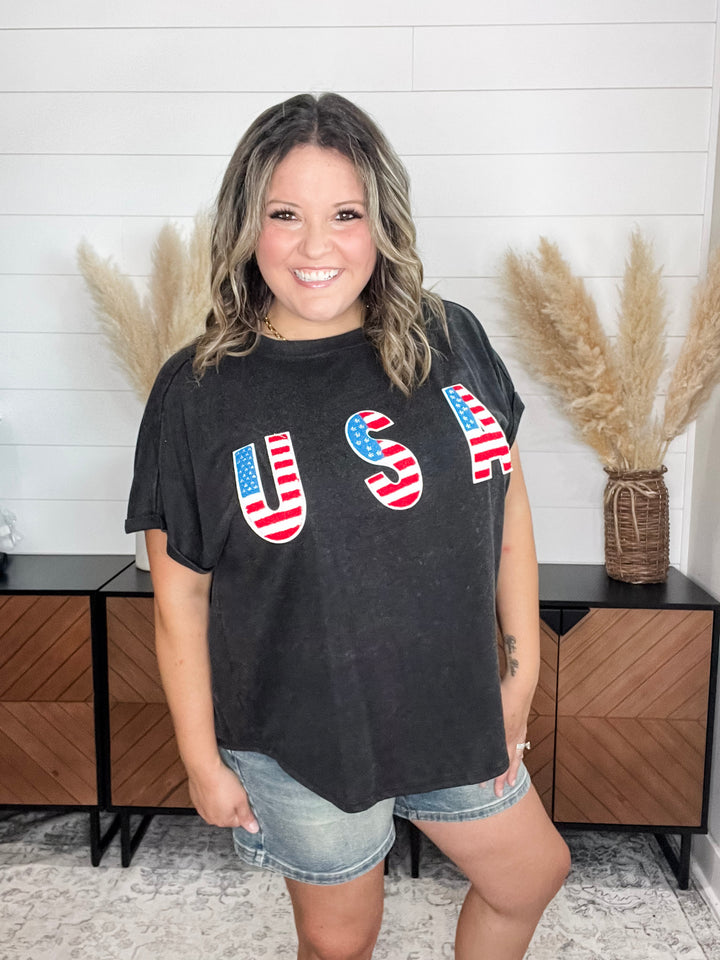 USA Embellished Oversized Boxy Tee