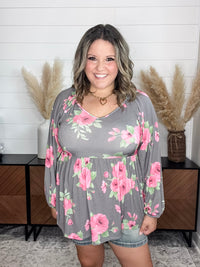 "Untold" Long Sleeve V Neck Babydoll