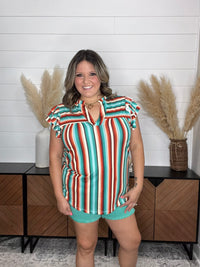 "Sundowner" V Neck with Ruffle Sleeve