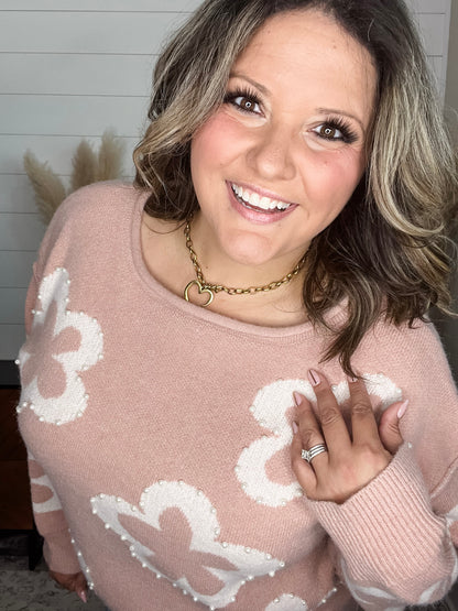 "Cartwright" Floral Print Pearl Embellished Sweater