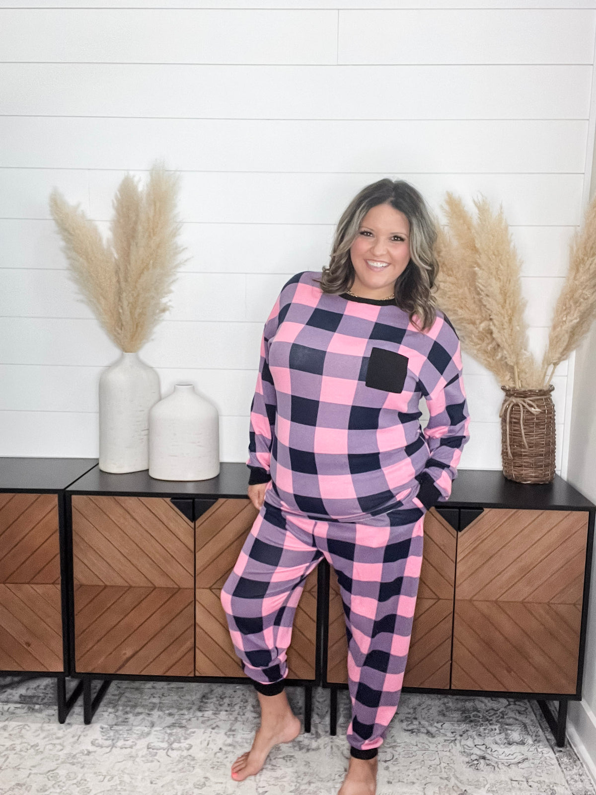 "Comfy" Plaid Lounge Set with Pockets
