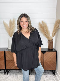 Dear Scarlett "Here We Go Again" V Neck 3/4 Bell Sleeve (Black)