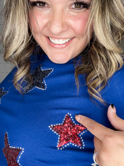 "Is Born" Sequin & Rhinestone Stars Short Sleeve