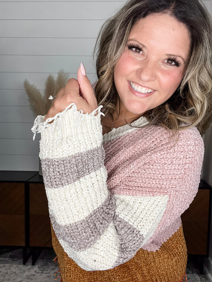 "Unraveled" V Neck Chenille Sweater