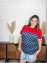 "Valor" Americana Boyfriend Tee with Sequined Cuff
