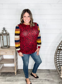 "Well Ok" Long Sleeve Animal Print with Stripe Accent