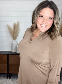 Dear Scarlett "Timeline" 3/4 Sleeve Split Neck (Mocha)