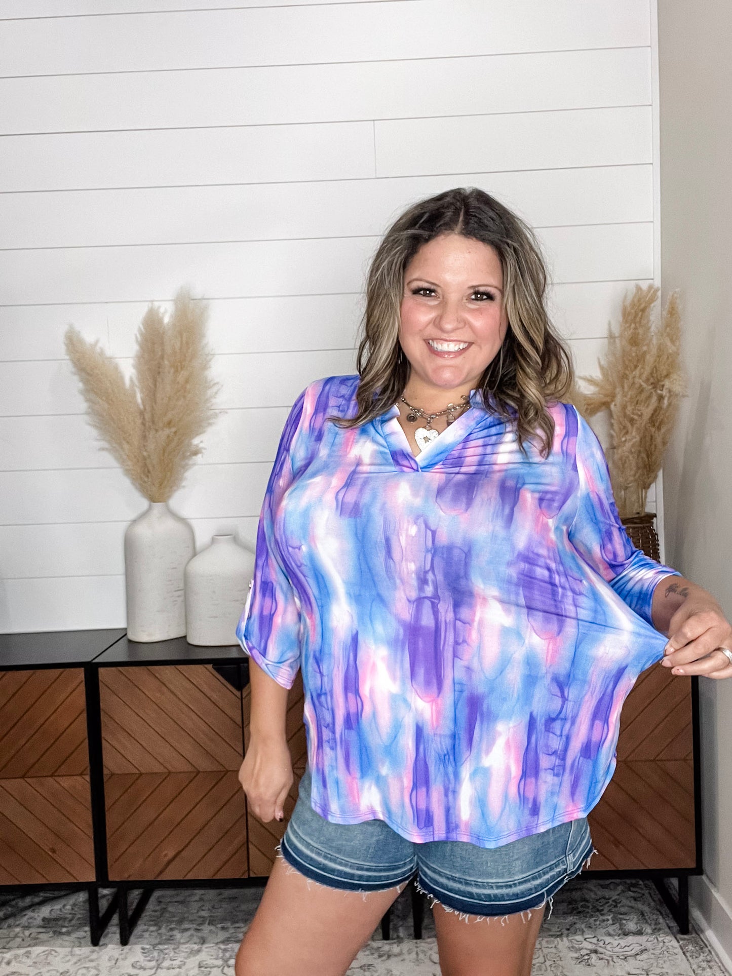 "Situation" Lizzy 3/4 Sleeve Split Neck Tops