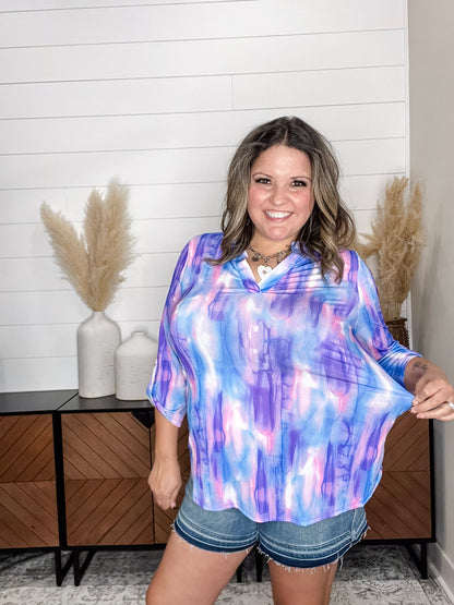 "Situation" Lizzy 3/4 Sleeve Split Neck Tops