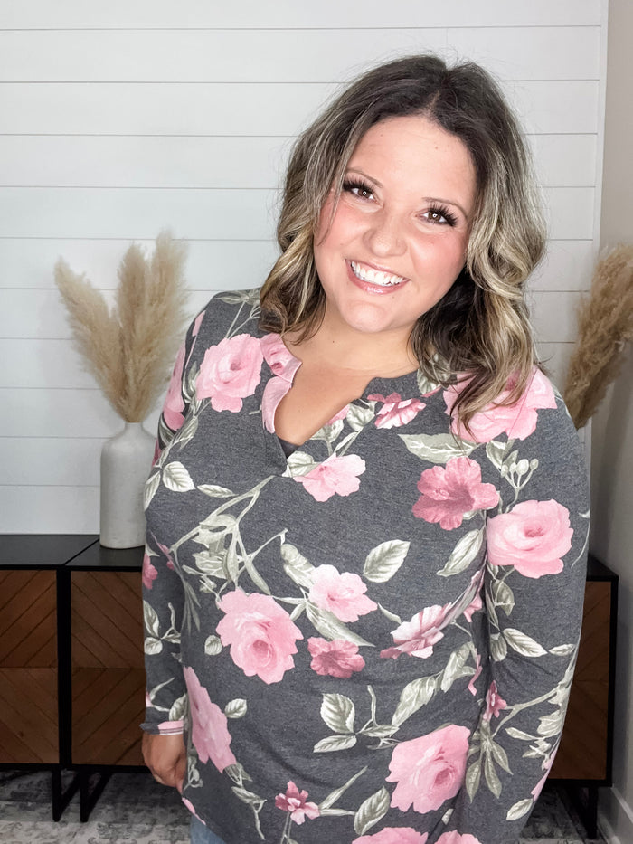 Dear Scarlett "Release Me" Floral Long Sleeve Split Neck