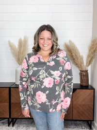 Dear Scarlett "Release Me" Floral Long Sleeve Split Neck
