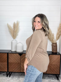 Dear Scarlett "Timeline" 3/4 Sleeve Split Neck (Mocha)