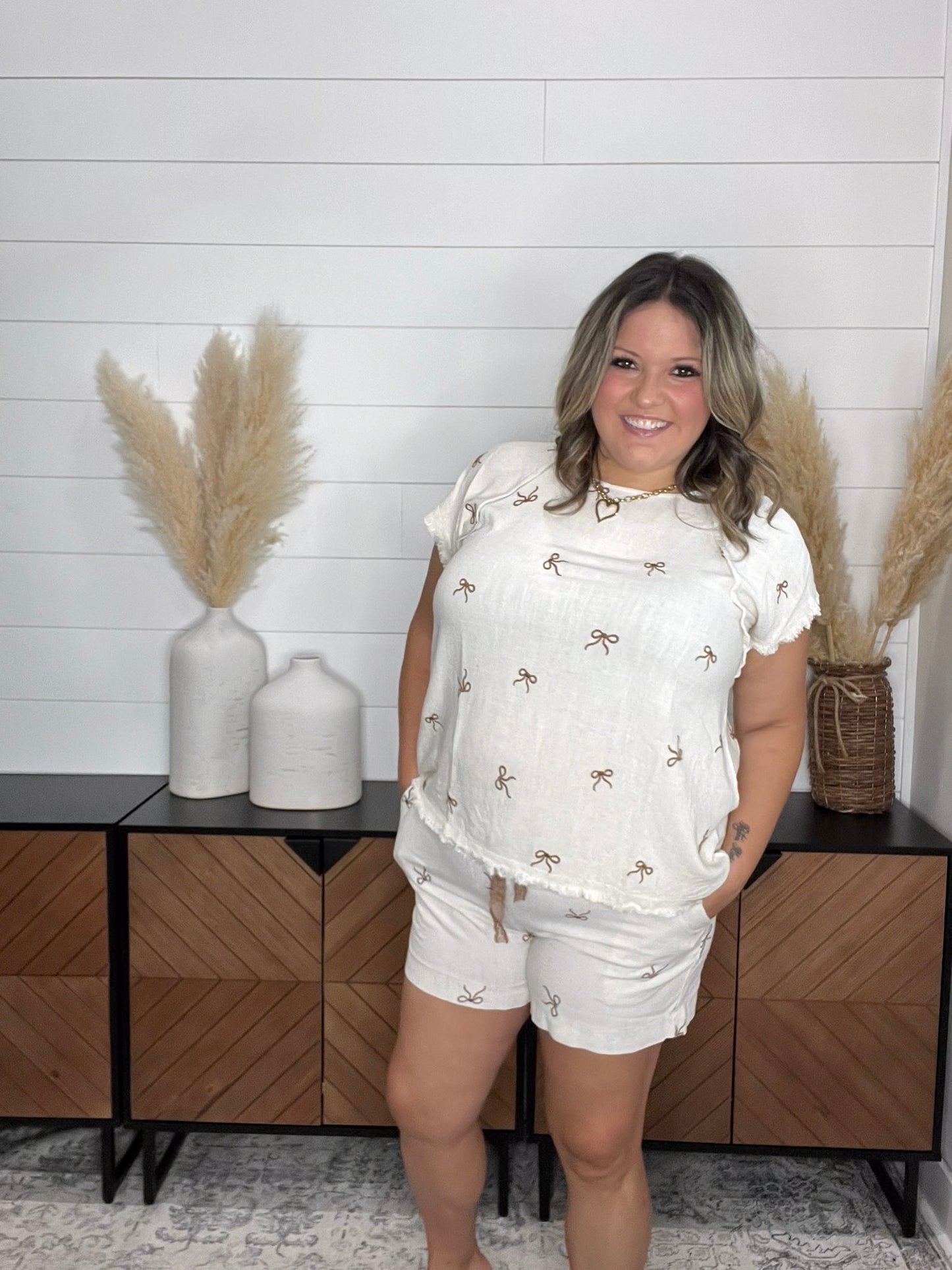 "Bring on the Bows" Short Sleeve Boxy Style with Embroidered Bows