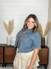 "Open Spaces" Short Sleeve Denim Crop Button Up