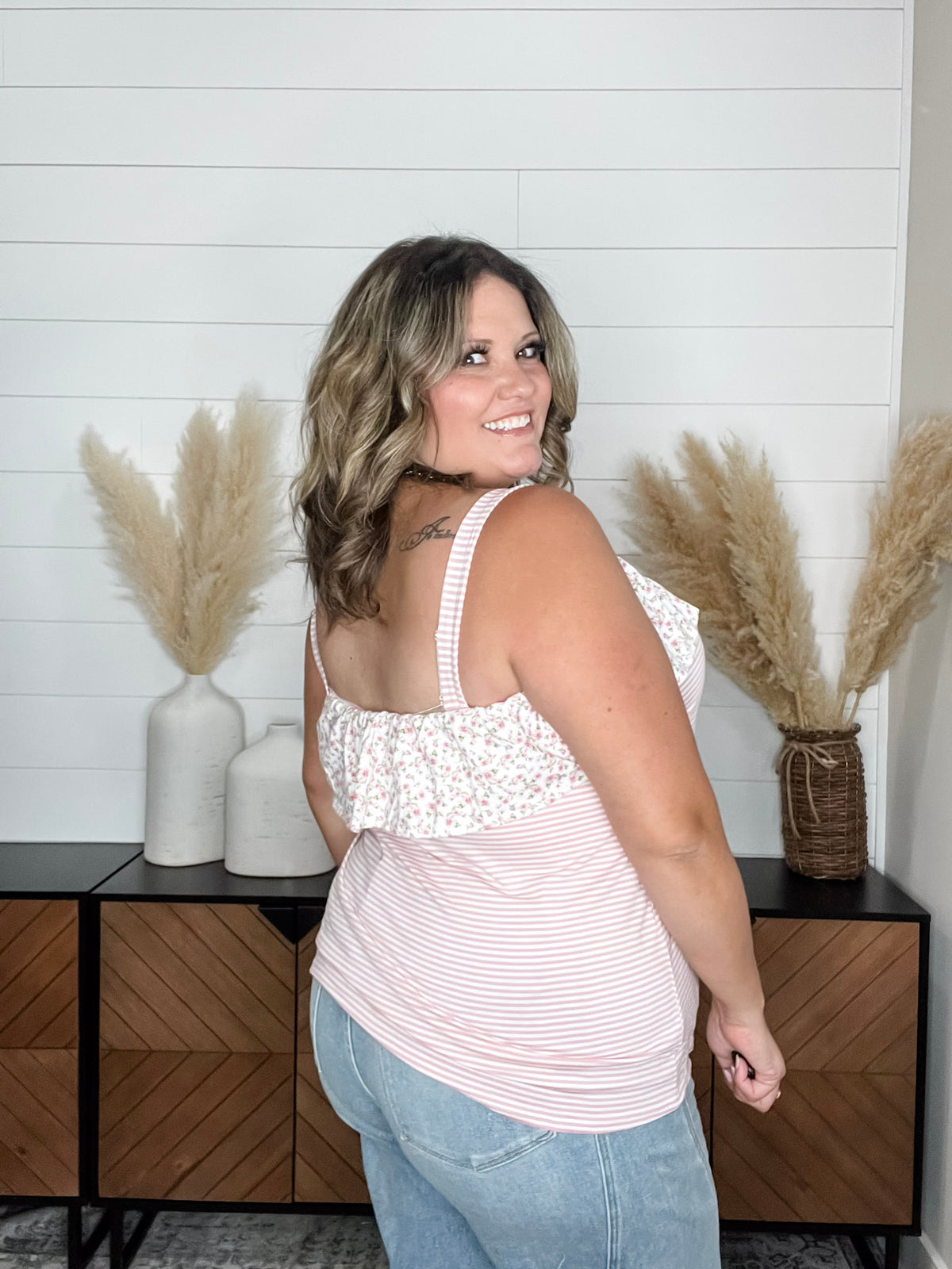 "Blatant" Floral Tank Top with Ruffle Detail