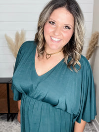 Dear Scarlett "Here We Go Again" V Neck 3/4 Bell Sleeve (Hunter Green)
