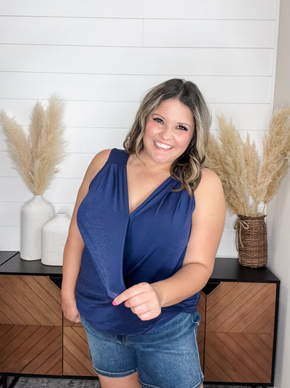 "Charming" Wrap Front Tank (Navy)