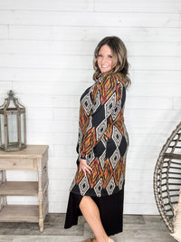 "Dutton" Aztec Print Cardigan with Pockets (Black)
