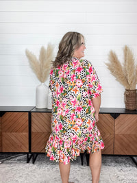 Animal Print & Floral Short Sleeve Kimono with Ruffle Bottom