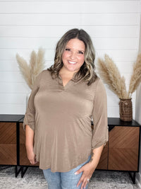 Dear Scarlett "Timeline" 3/4 Sleeve Split Neck (Mocha)