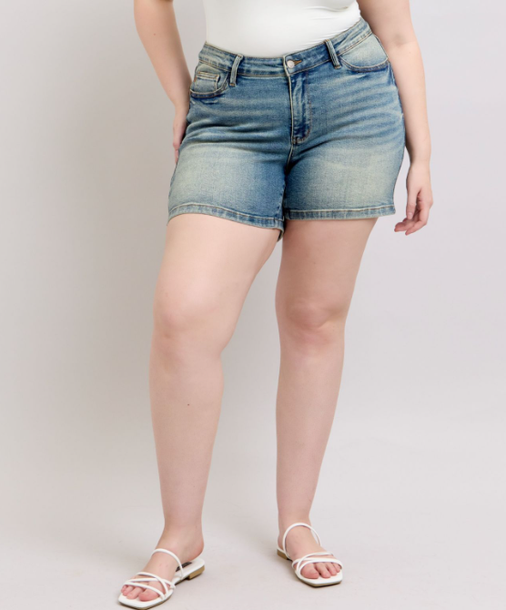 Judy Blue "Love Them" V-Front  Mid Thigh Shorts
