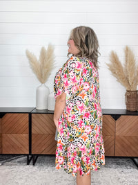 Animal Print & Floral Short Sleeve Kimono with Ruffle Bottom