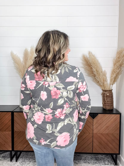 "Release Me" Floral Long Sleeve Split Neck