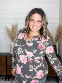 Dear Scarlett "Release Me" Floral Long Sleeve Split Neck
