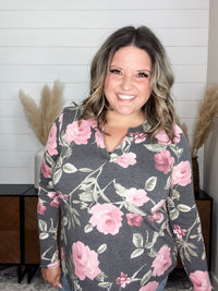 Dear Scarlett "Release Me" Floral Long Sleeve Split Neck