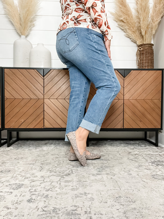 Judy Blue "Hastings" Cuffed Criss Cross Waist Boyfriend Jeans