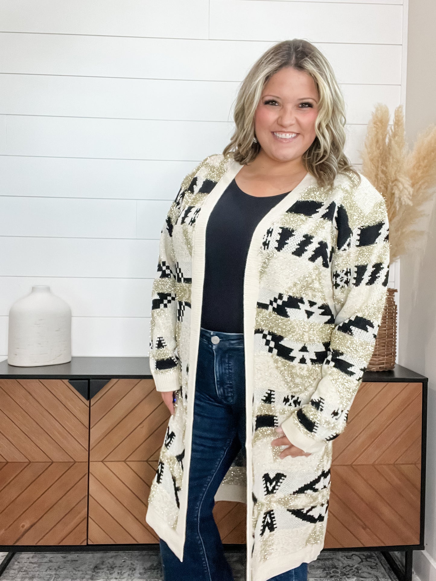 Aztec Cream Black and Gold Cardigan