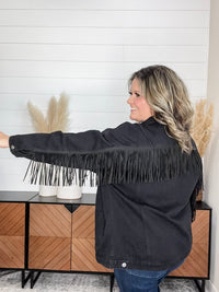 "Shake It Off" Black Denim Jacket with Fringe