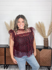 "Don't Go Breakin" Heart Printed High Collar Short Sleeve Babydoll