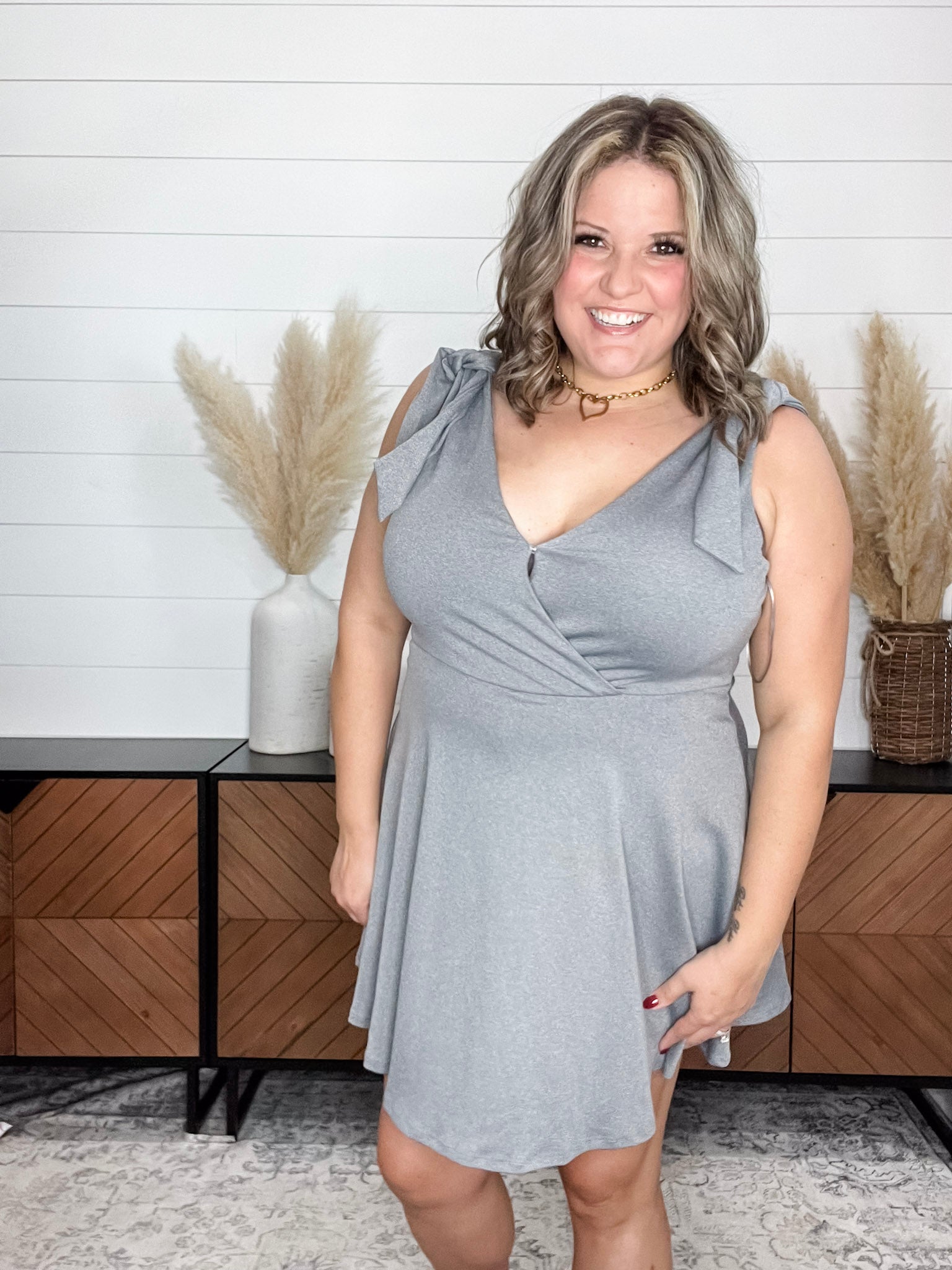 grey wrap dress plus size Moa Collection Women's Plus Size Wrap Dress 3/4 Sleeve V Neck Waist Tie, Size: 3XL, Gray