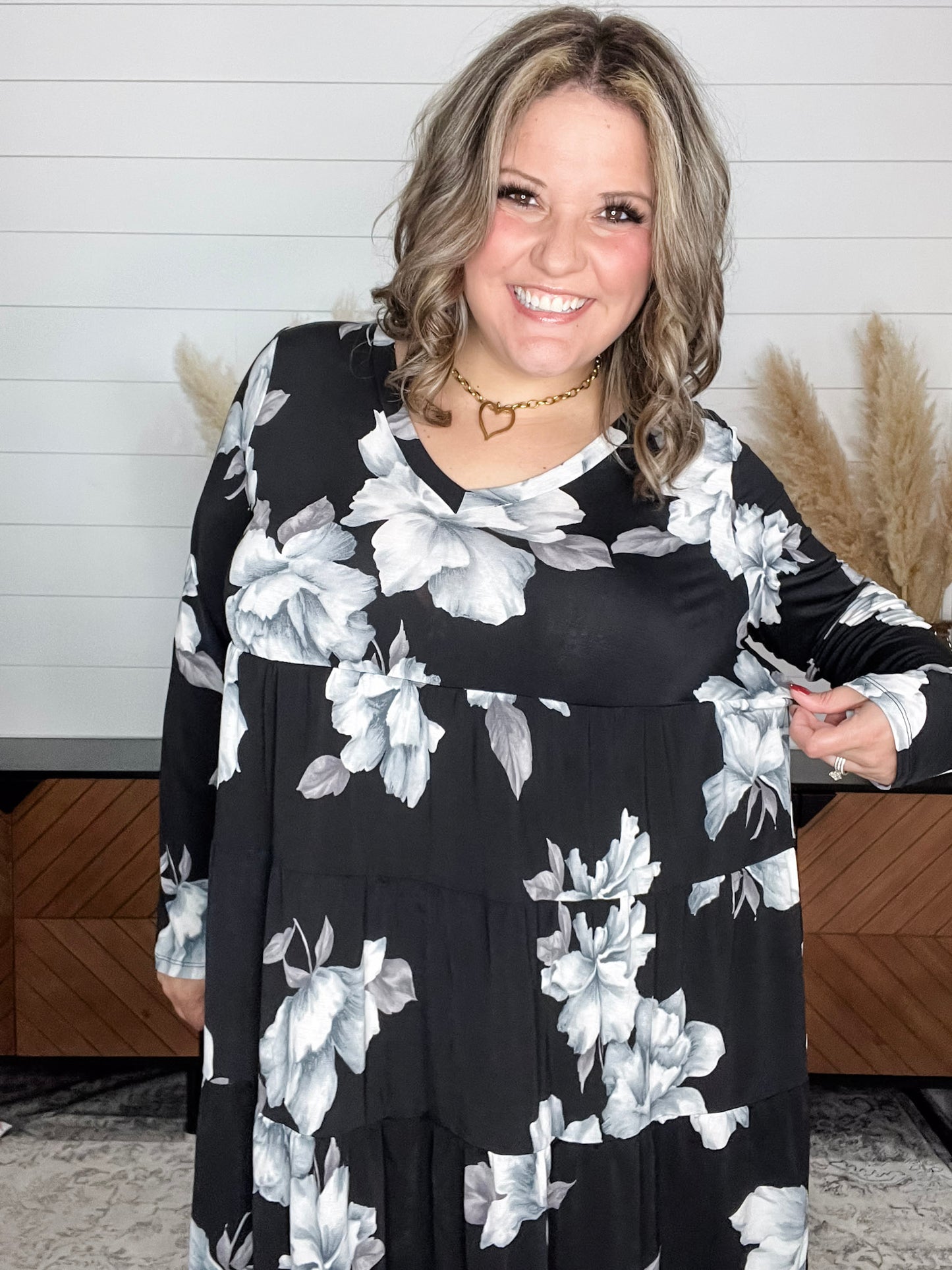 "Underground" Floral Long Sleeve Tiered Dress