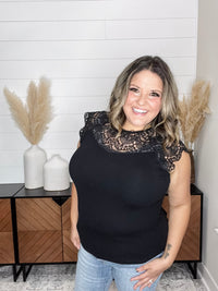 "Remember A Time" Sleeveless Top with Lace Yoke