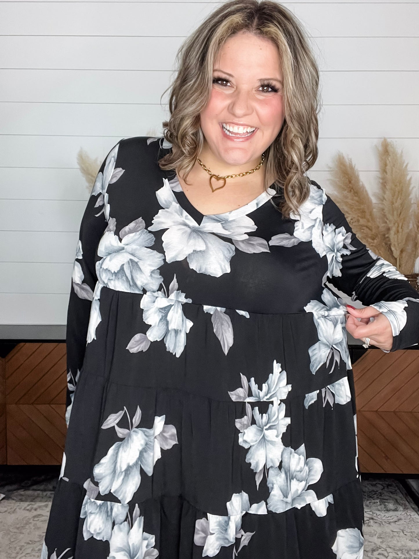 "Underground" Floral Long Sleeve Tiered Dress