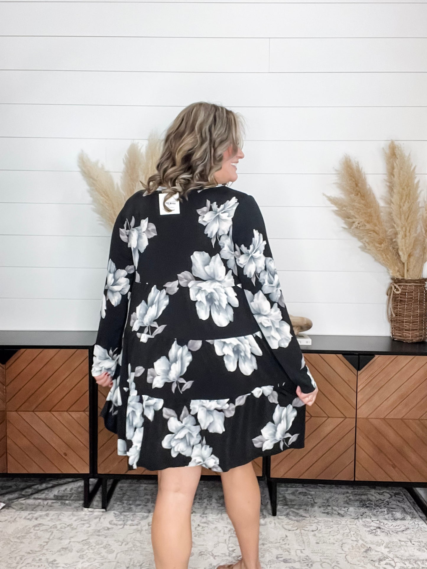 "Underground" Floral Long Sleeve Tiered Dress