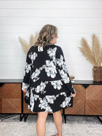"Underground" Floral Long Sleeve Tiered Dress