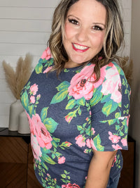 "Troublesome" Floral Short Sleee with Criss Cross Back Design