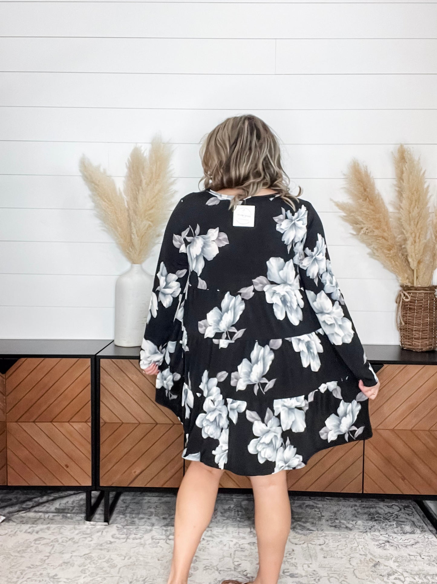"Underground" Floral Long Sleeve Tiered Dress