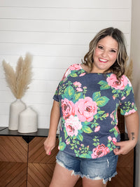 "Troublesome" Floral Short Sleee with Criss Cross Back Design