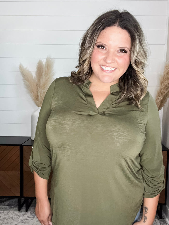 Dear Scarlett "Timeline" 3/4 Sleeve Split Neck (Olive)