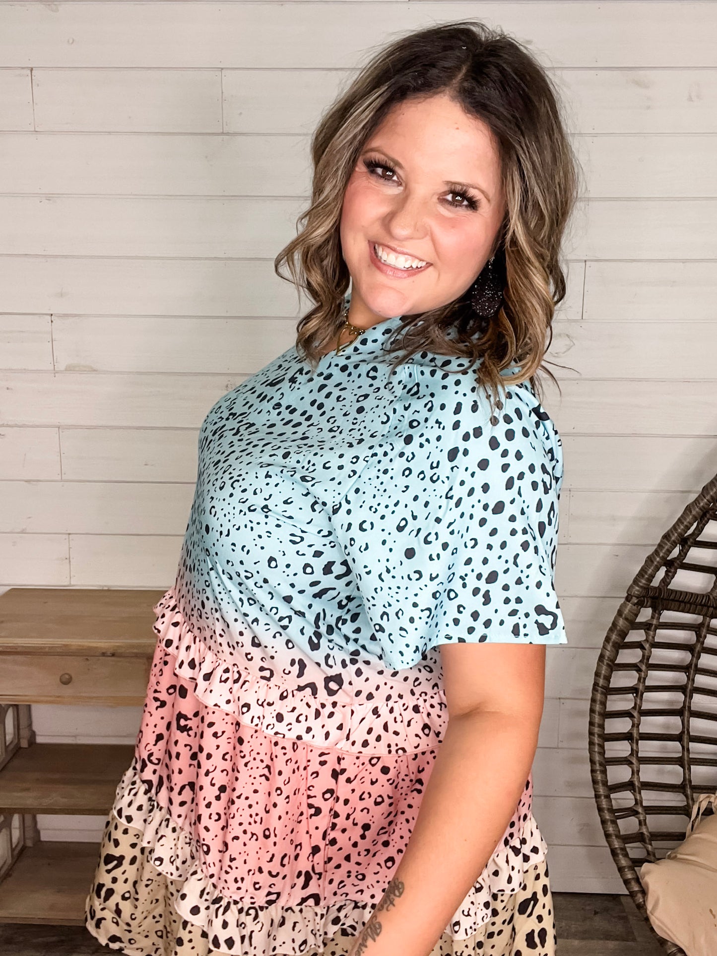 "Newman" Animal Print Tiered Ruffle Dress