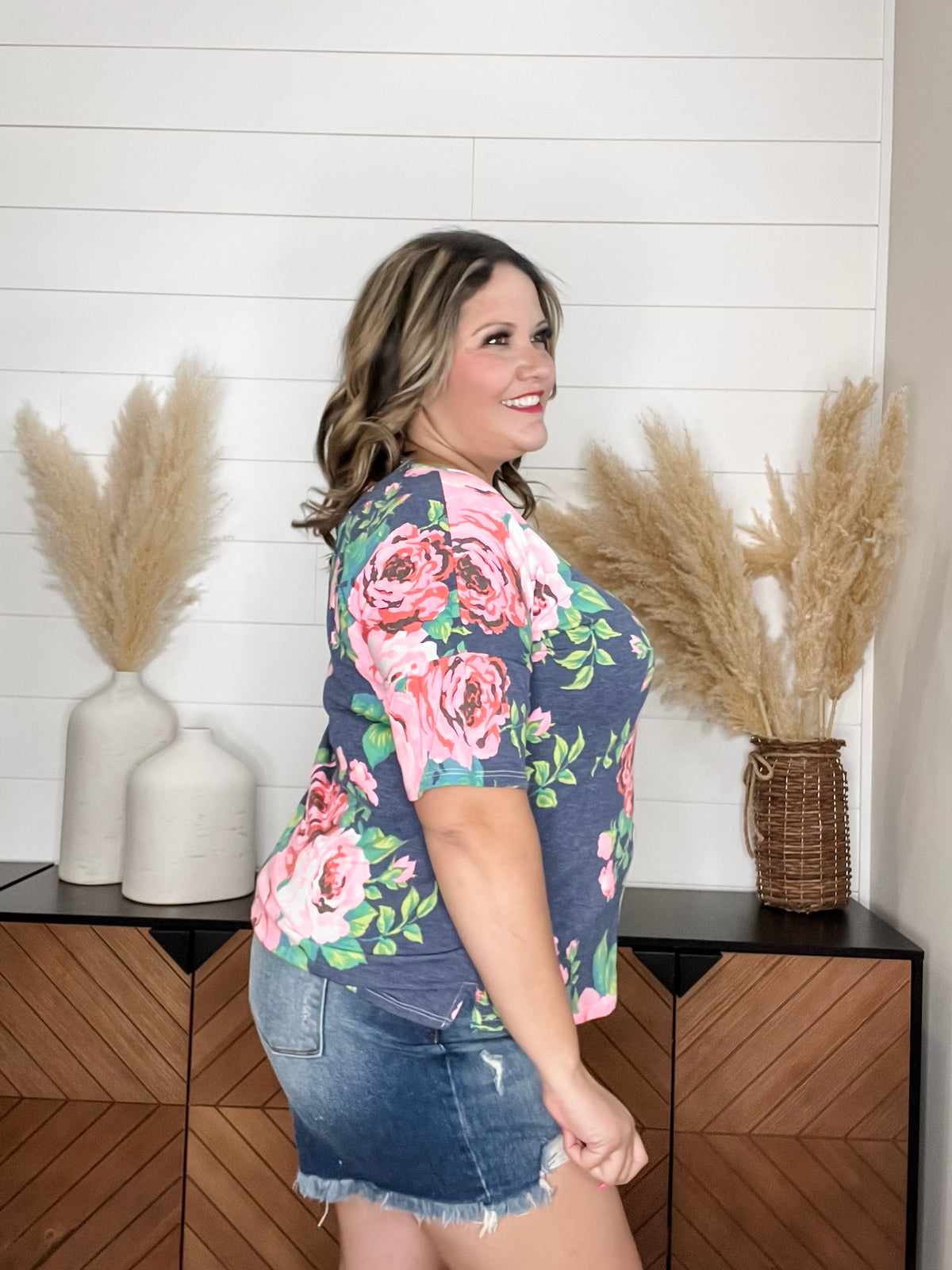 "Troublesome" Floral Short Sleee with Criss Cross Back Design