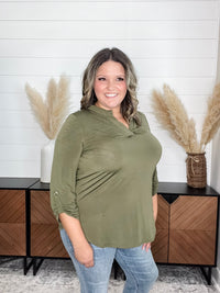 Dear Scarlett "Timeline" 3/4 Sleeve Split Neck (Olive)
