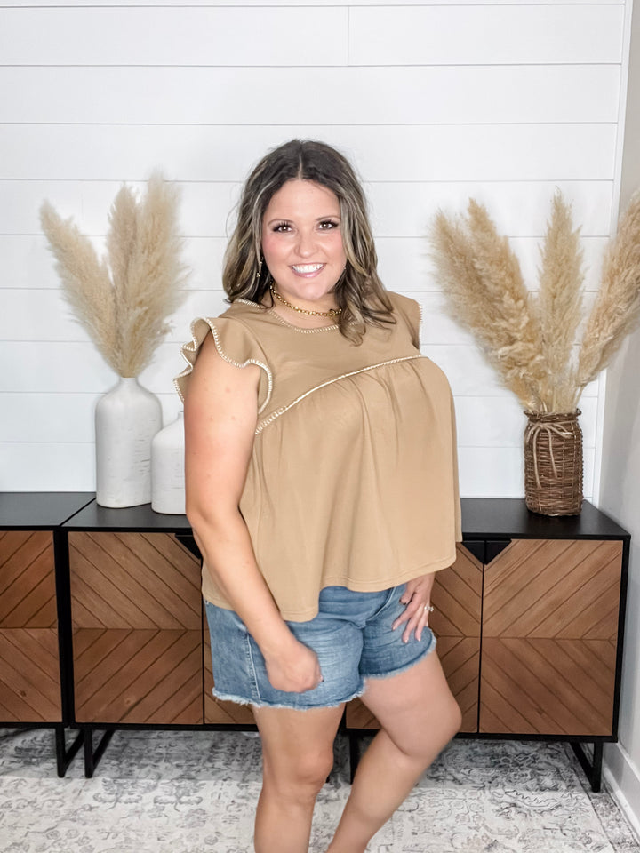 "Bridges" Ruffle Cap Square Neck Top