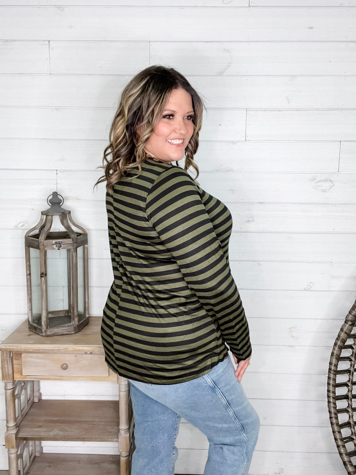 "Got Me" Long Sleeve Striped Top (Green Black)