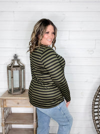 "Got Me" Long Sleeve Striped Top (Green Black)